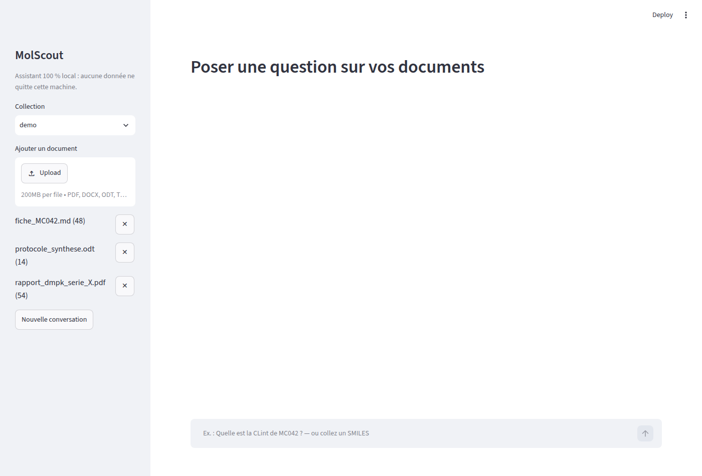 Interface principale de MolScout
